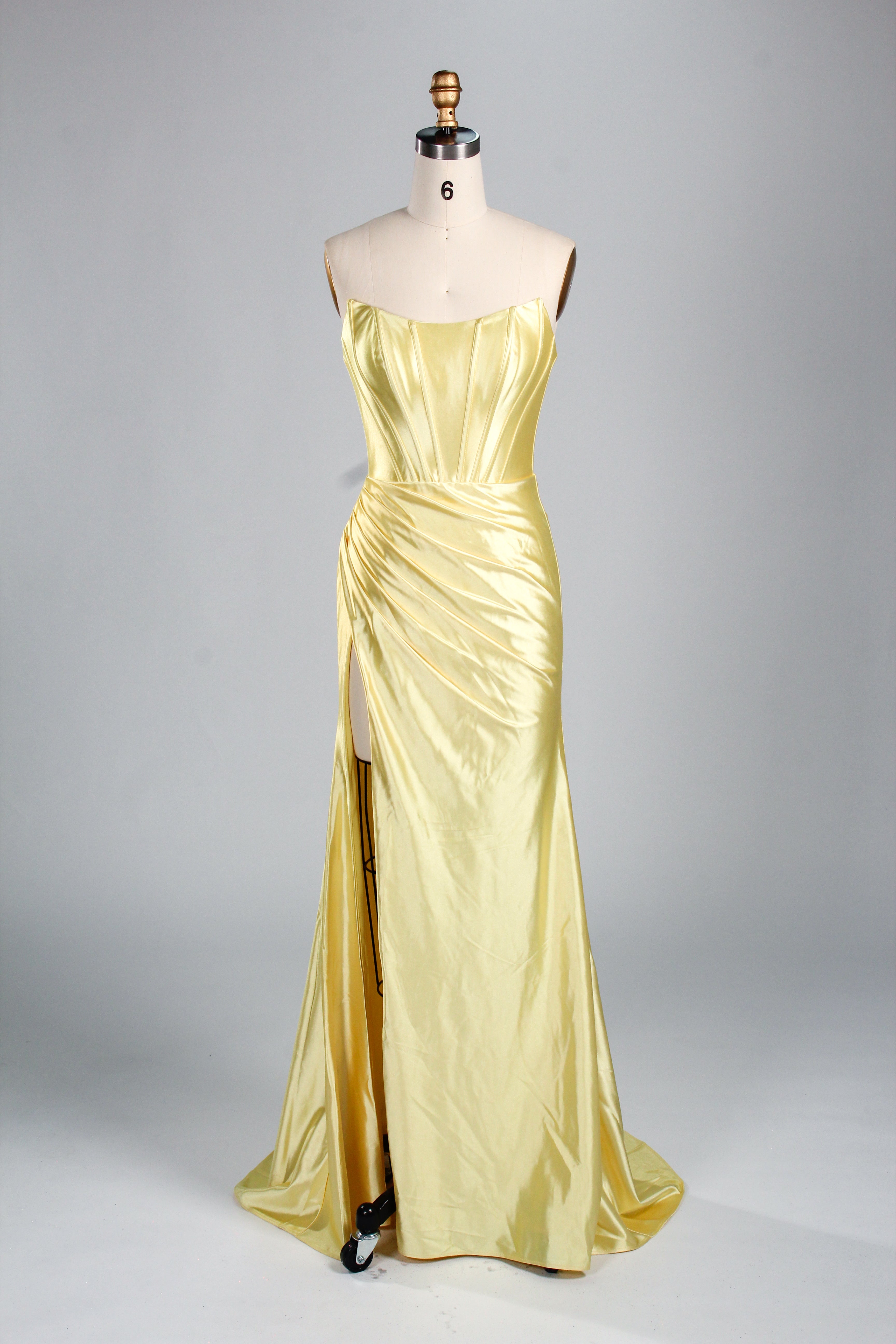 Elegant Satin Strapless Prom Dress with High Slit  D-116