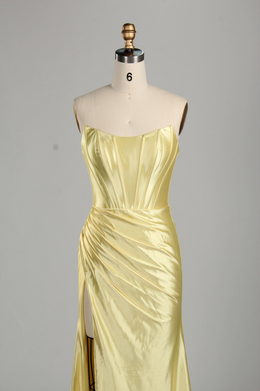 Elegant Satin Strapless Prom Dress with High Slit  D-116