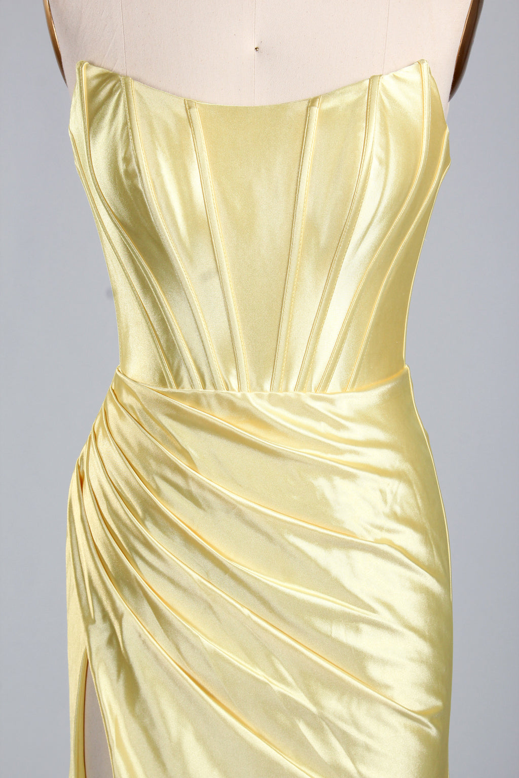 Elegant Satin Strapless Prom Dress with High Slit  D-116