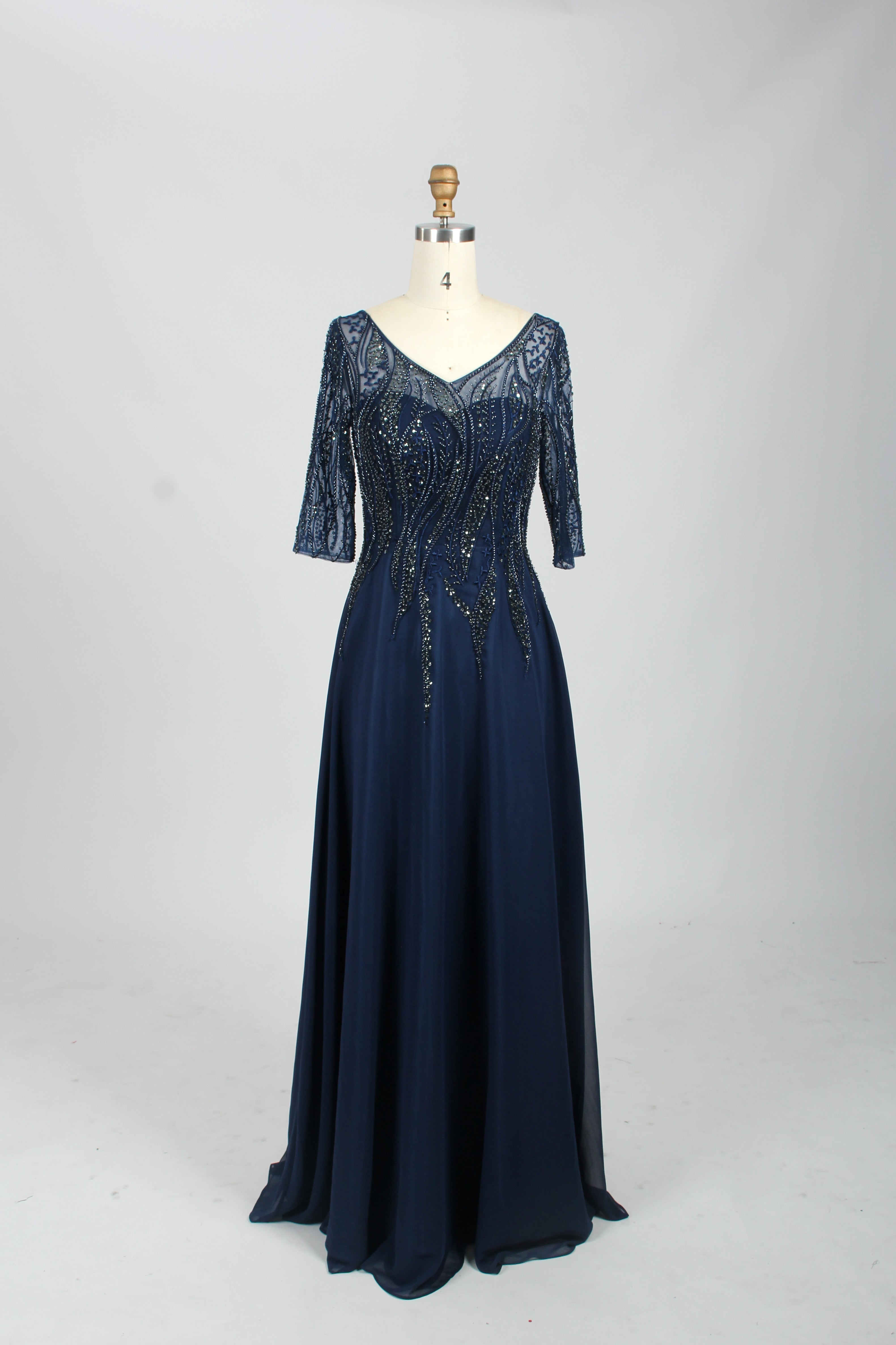 Wholesale Navy Beaded Half-Sleeve Mother-of-the-Bride Gown 32672