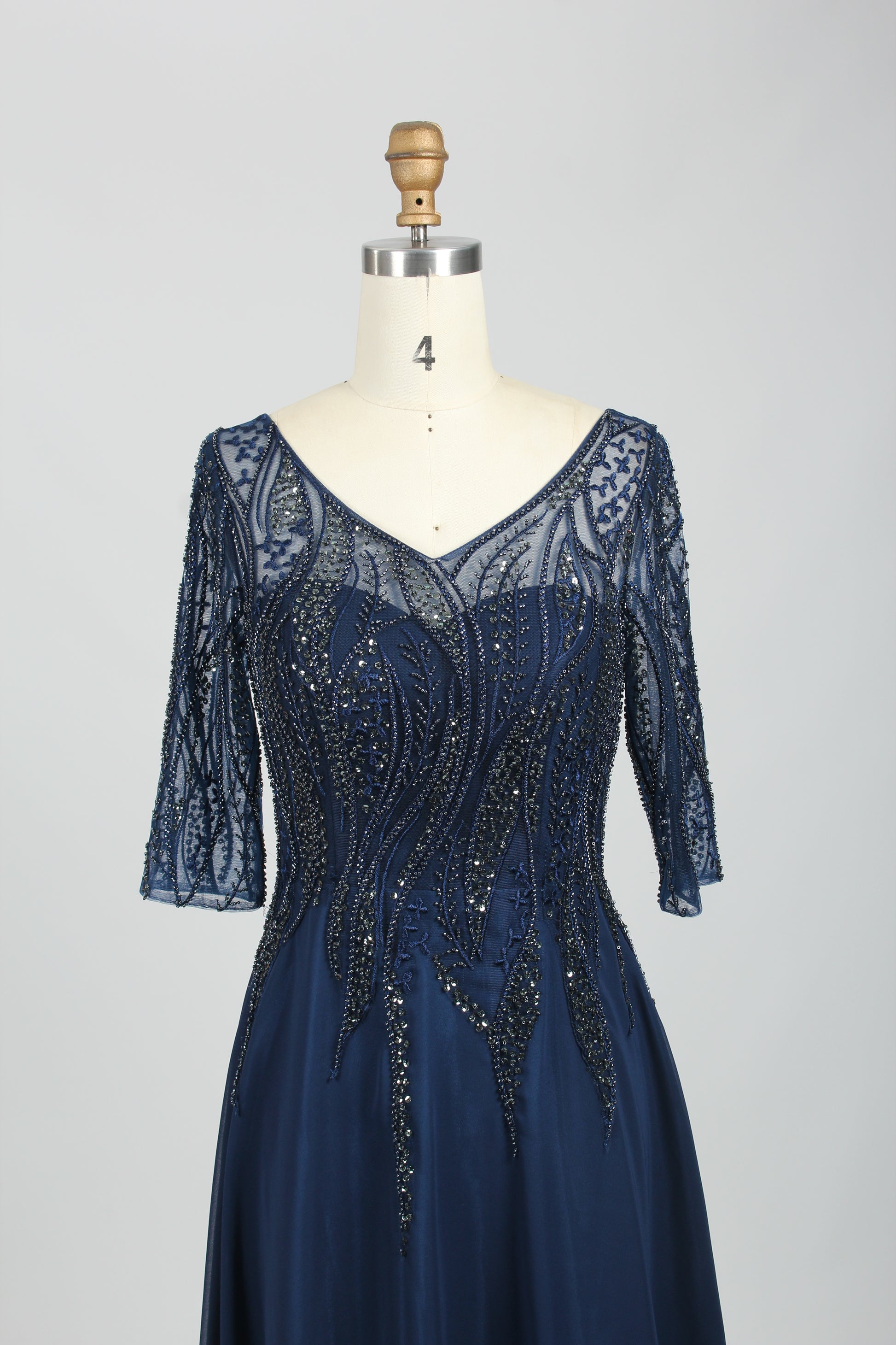 Wholesale Navy Beaded Half-Sleeve Mother-of-the-Bride Gown 32672