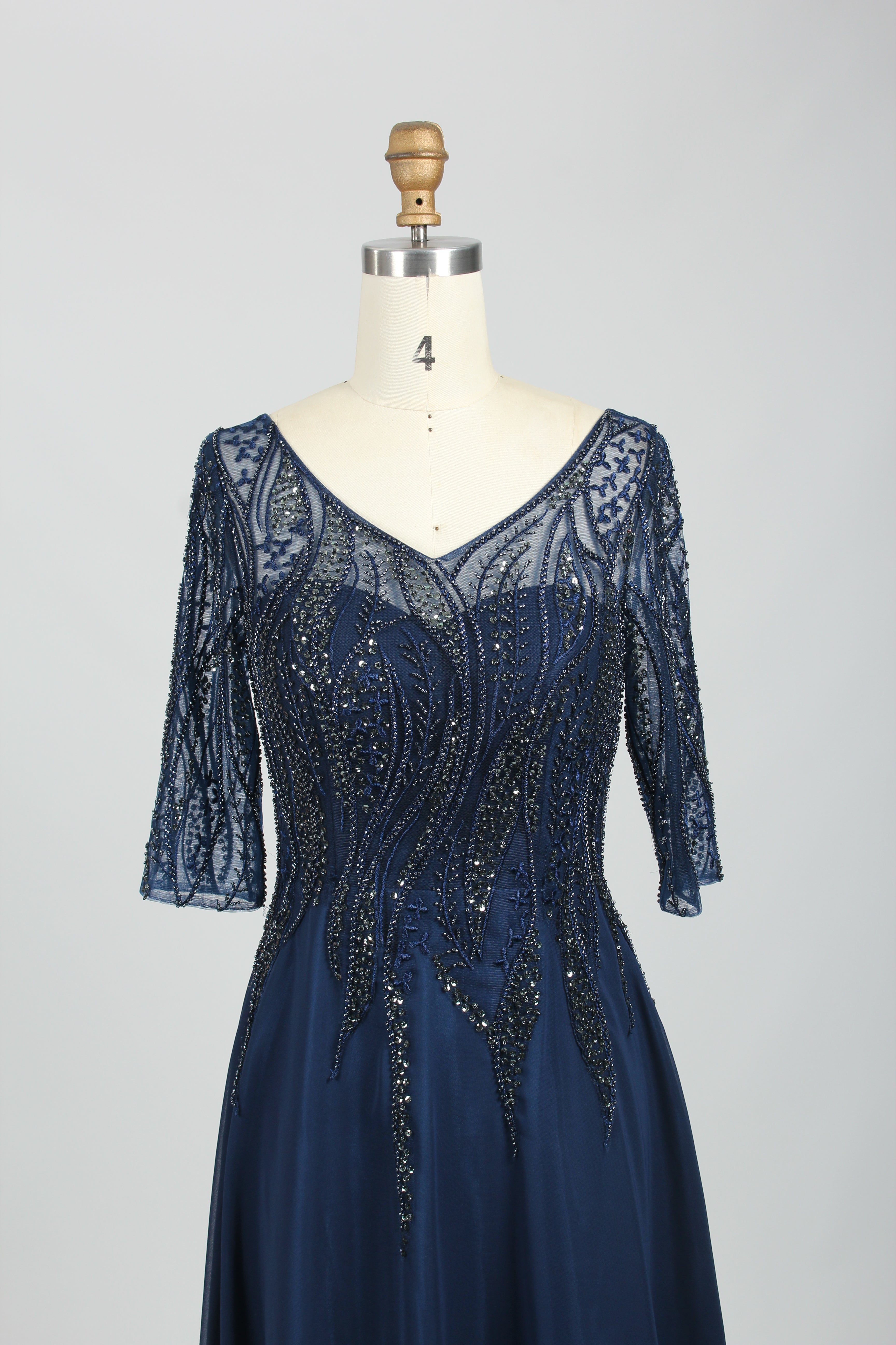 Wholesale Navy Beaded Half-Sleeve Mother-of-the-Bride Gown 32672