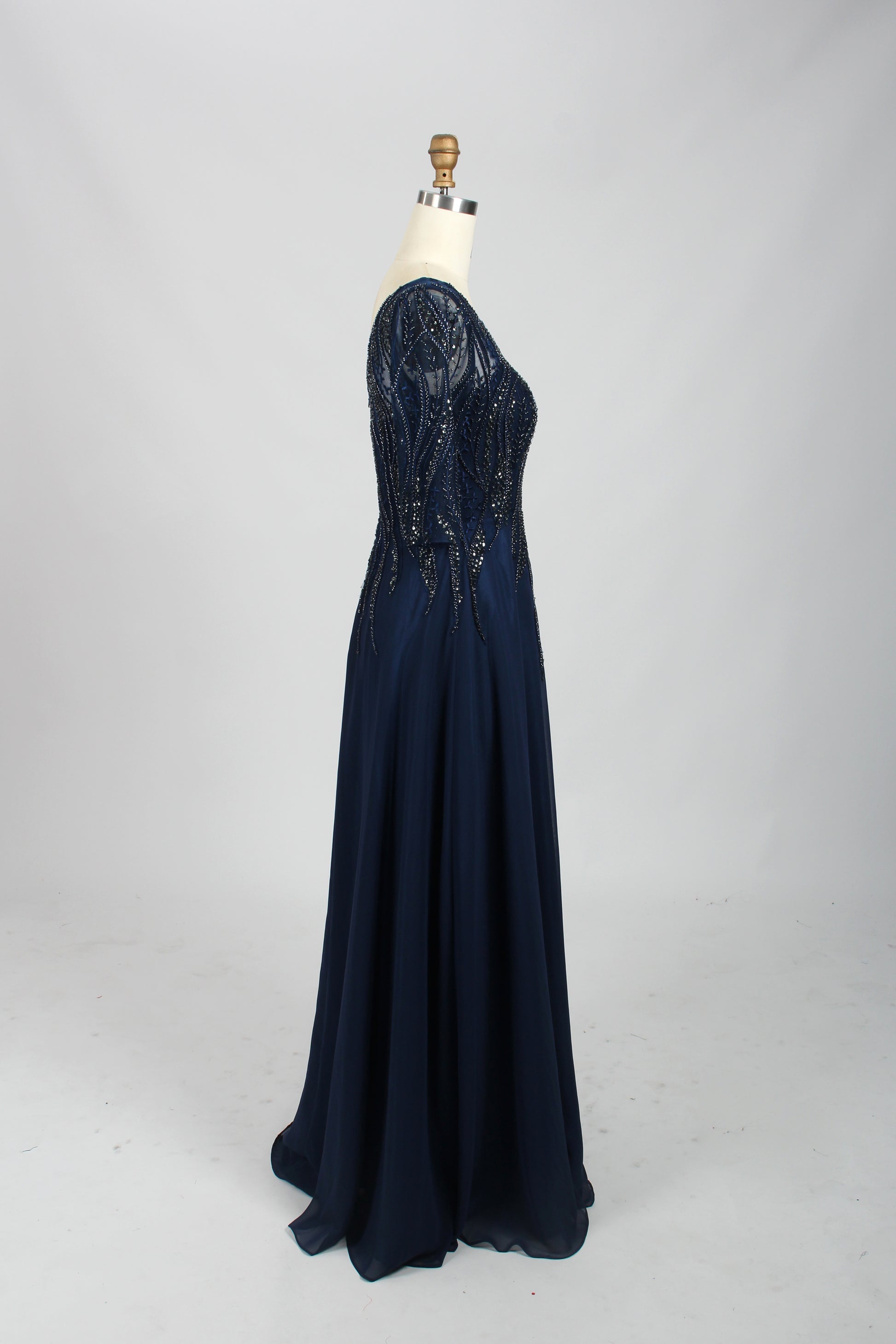 Wholesale Navy Beaded Half-Sleeve Mother-of-the-Bride Gown 32672