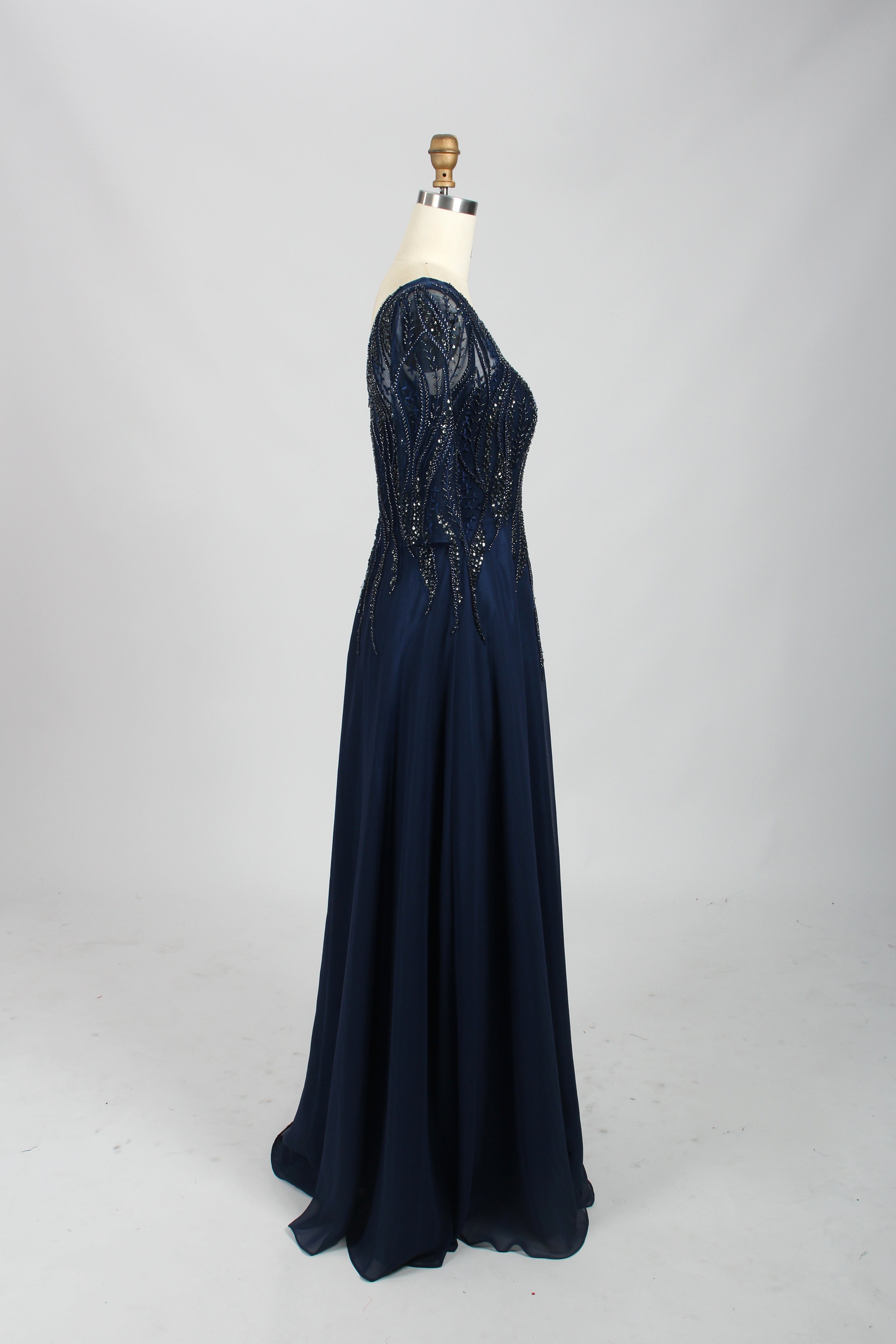 Wholesale Navy Beaded Half-Sleeve Mother-of-the-Bride Gown 32672