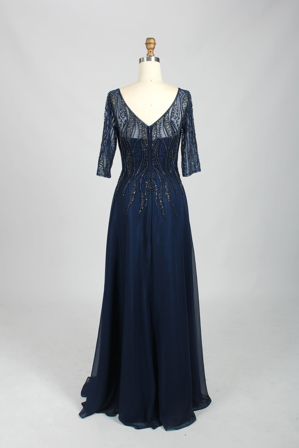 Wholesale Navy Beaded Half-Sleeve Mother-of-the-Bride Gown 32672