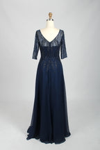 Wholesale Navy Beaded Half-Sleeve Mother-of-the-Bride Gown 32672