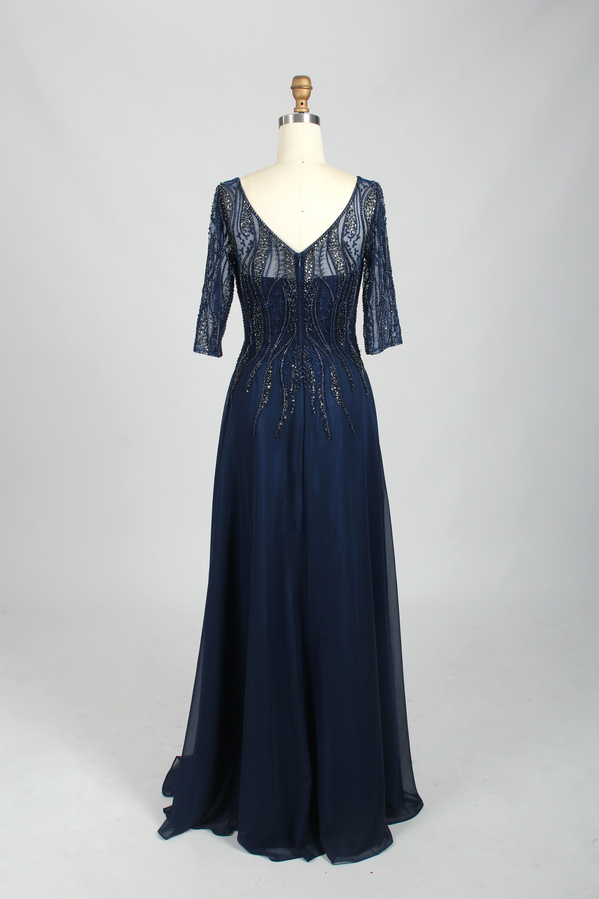 Wholesale Navy Beaded Half-Sleeve Mother-of-the-Bride Gown 32672