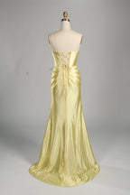 Elegant Satin Strapless Prom Dress with High Slit  D-116