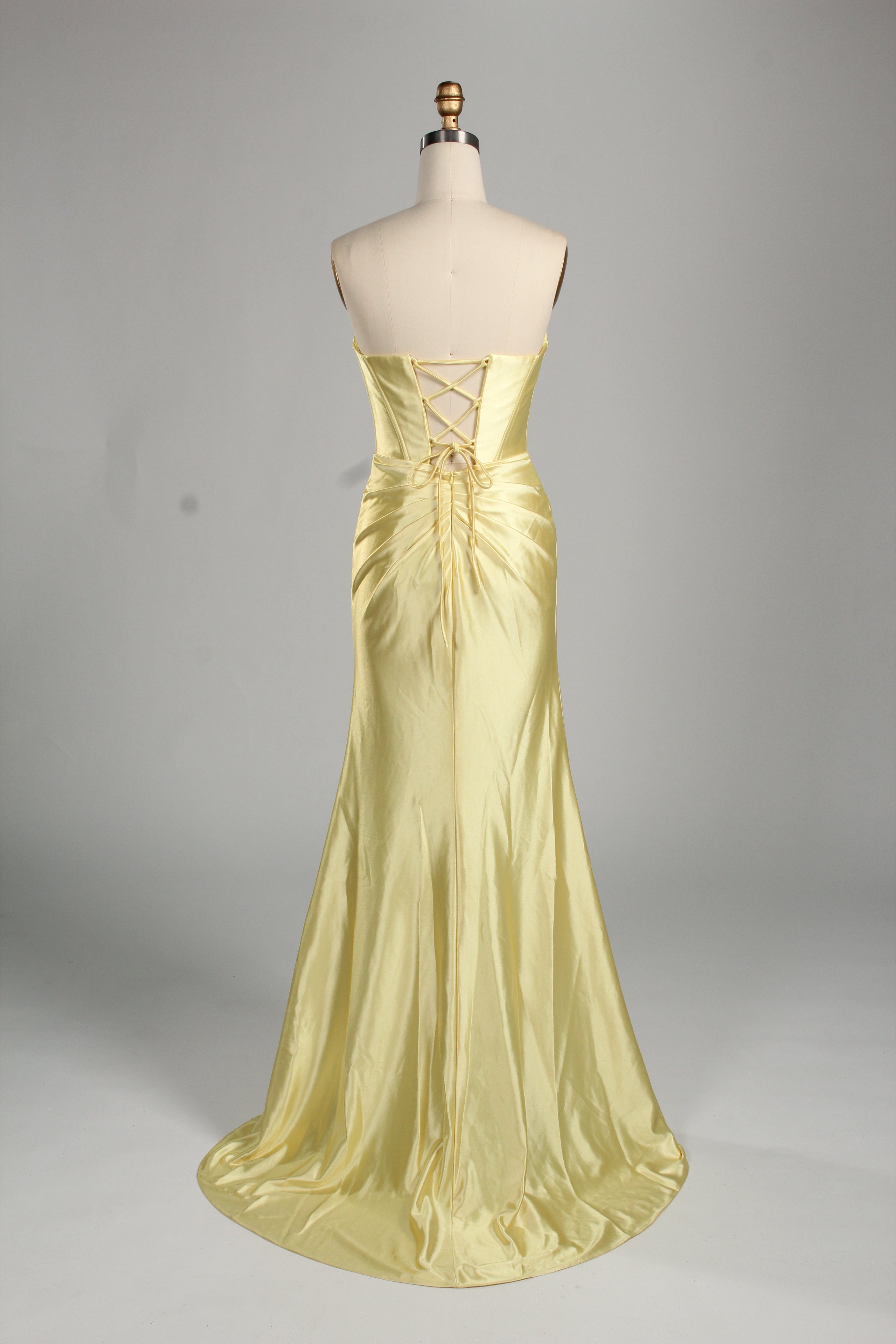 Elegant Satin Strapless Prom Dress with High Slit  D-116