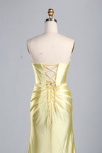 Elegant Satin Strapless Prom Dress with High Slit  D-116