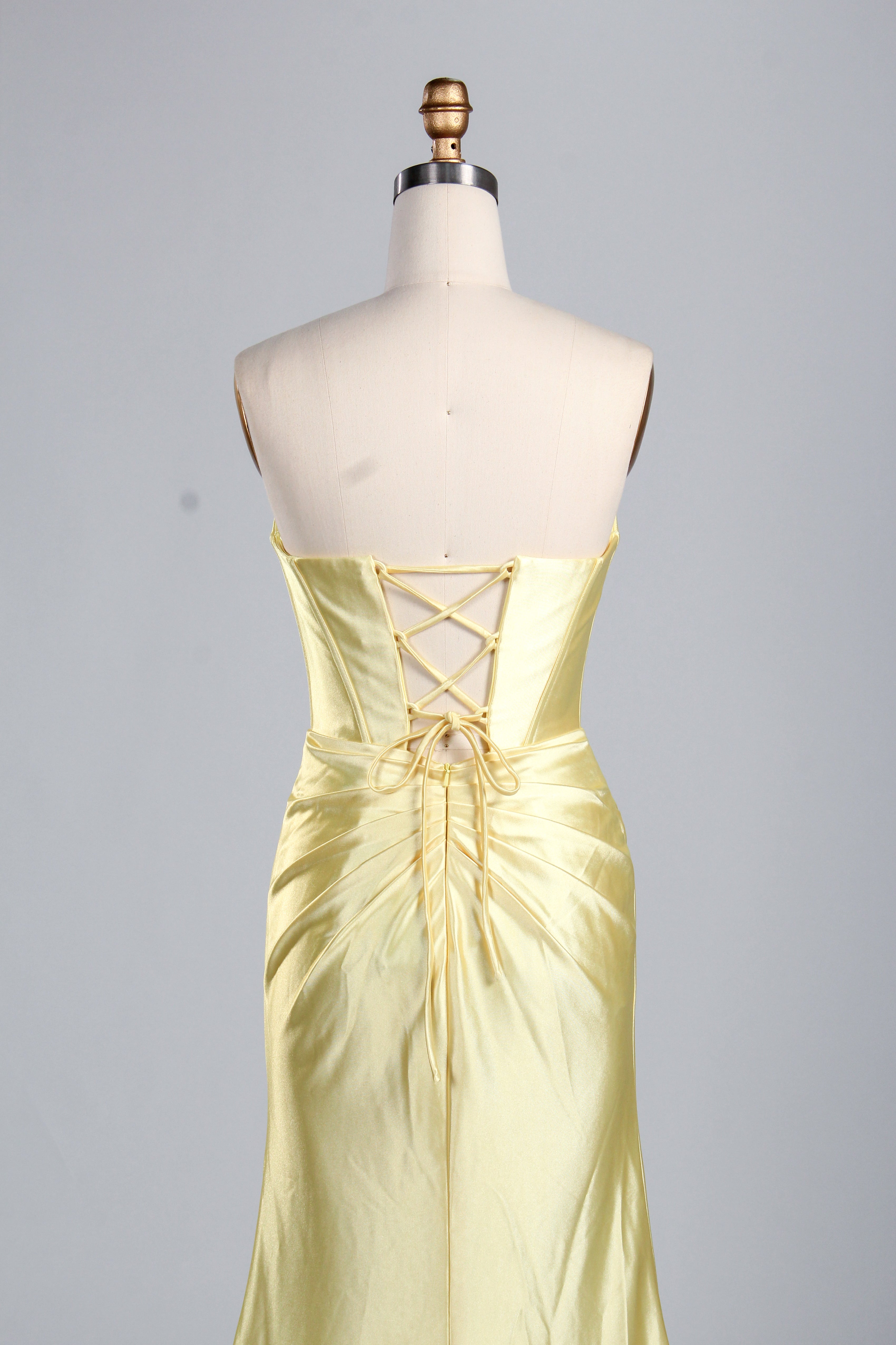 Elegant Satin Strapless Prom Dress with High Slit  D-116