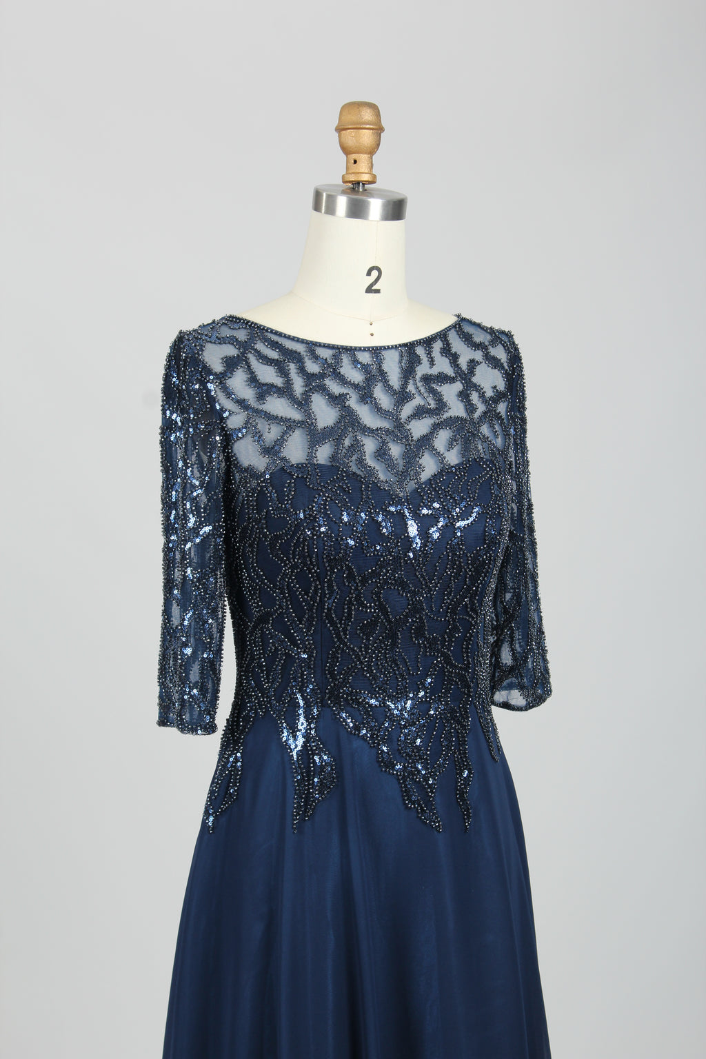 Wholesale Navy Beaded Lace Mother-of-the-Bride Gown 32673