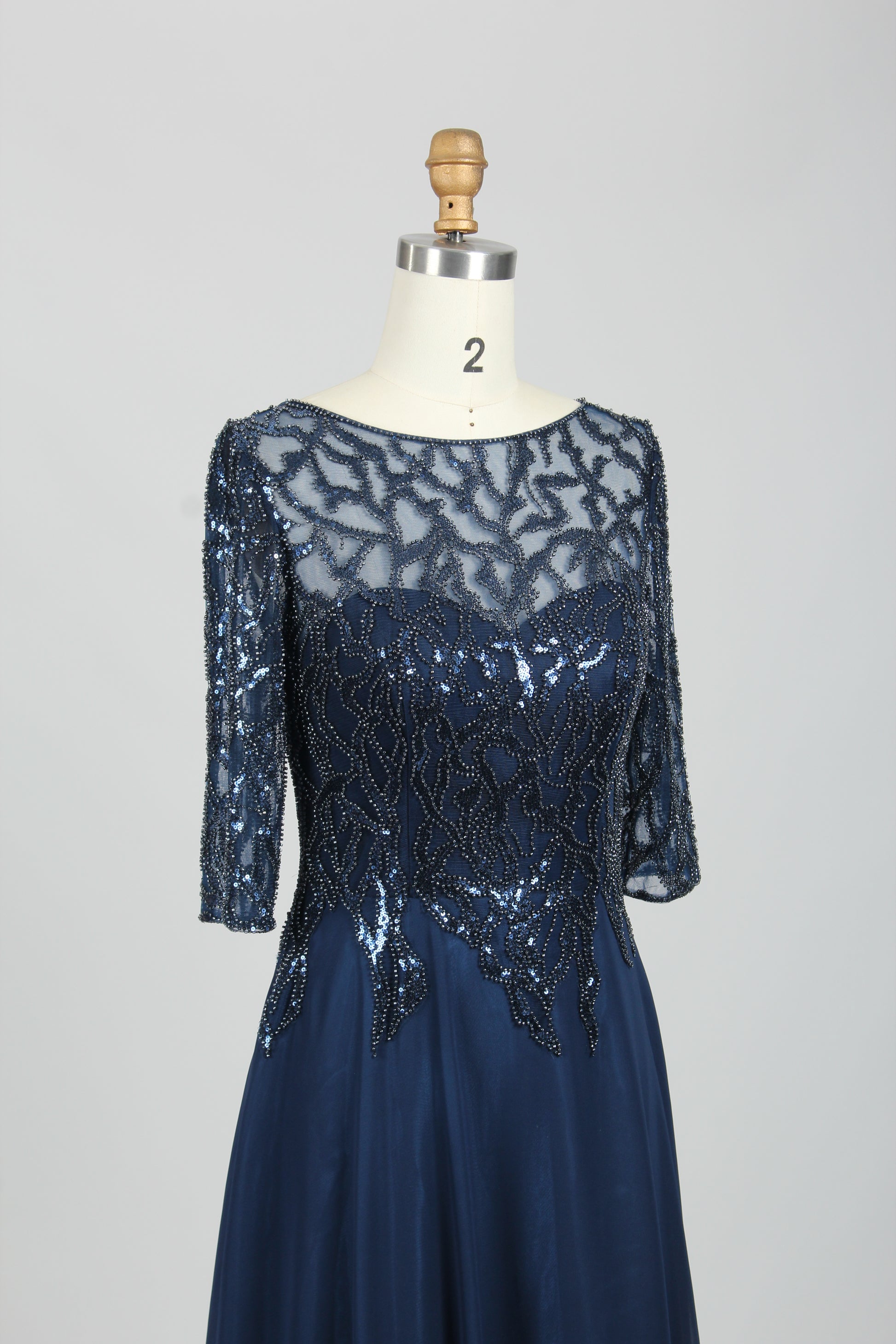 Wholesale Navy Beaded Lace Mother-of-the-Bride Gown 32673