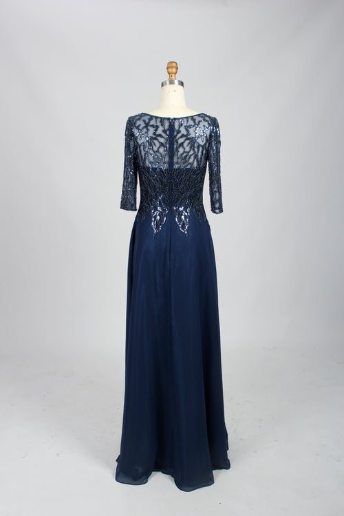 Illusion Lace-Neckline Sheer Half Sleeves Mother of the Groom Dress 32673