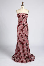 Burgundy Feather Pattern Beaded Chiffon Cape Sleeves Mermaid MOB Dress KY076B