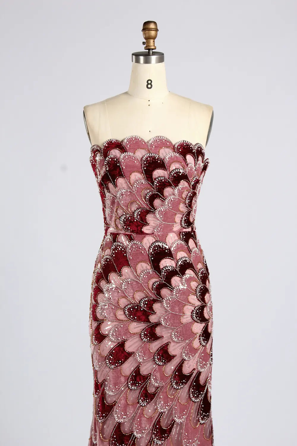 Burgundy Feather Pattern Beaded Chiffon Cape Sleeves Mermaid MOB Dress KY076B