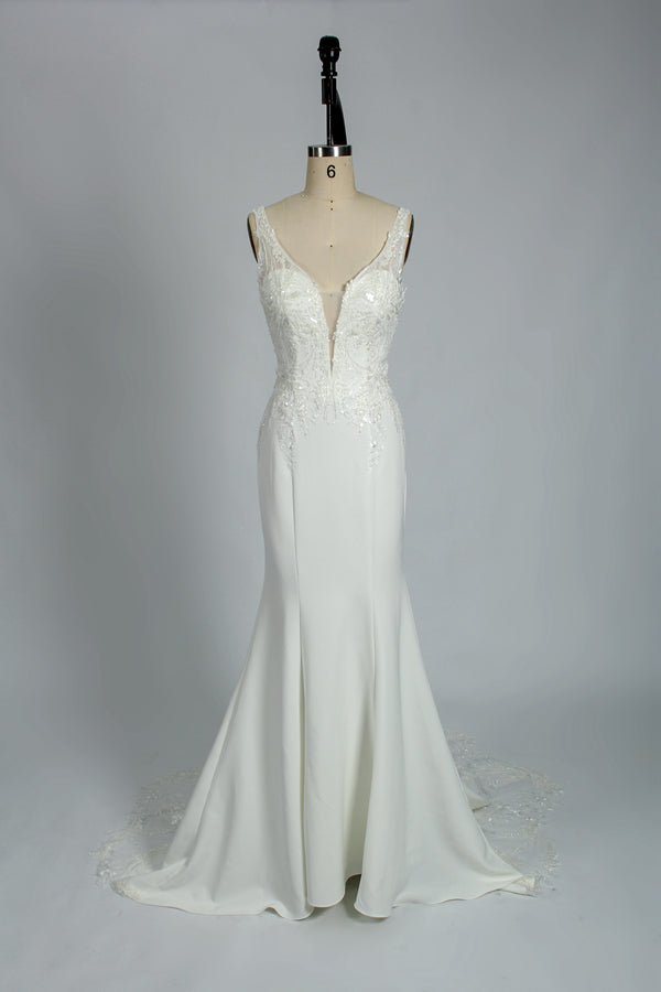 Supplier Plunging V - Neck Beaded Mermaid Wedding Dress 3306