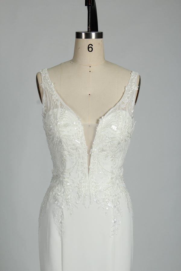 Supplier Plunging V - Neck Beaded Mermaid Wedding Dress 3306