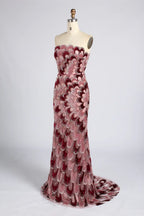 Burgundy Feather Pattern Beaded Chiffon Cape Sleeves Mermaid MOB Dress KY076B