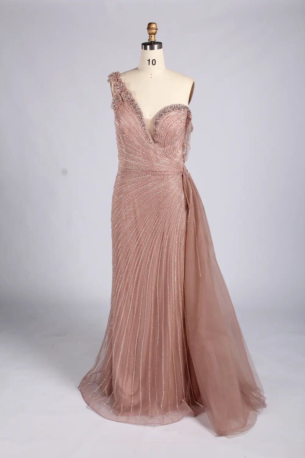 Sage Green One Shoulder Beaded Side Train Mermaid Mother of the Bride Dress MC167