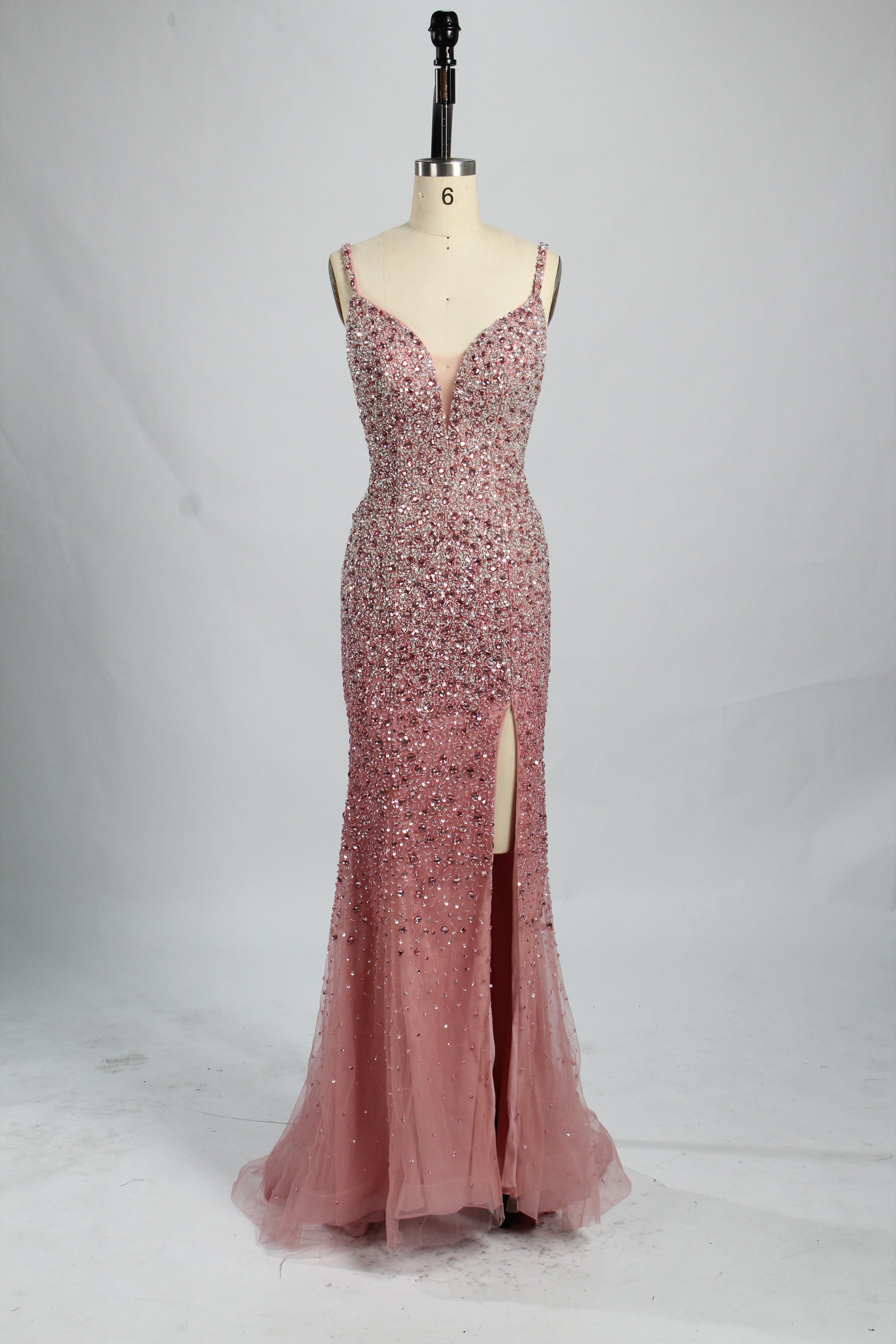  Rose Gold Sequin Mermaid Prom Gown