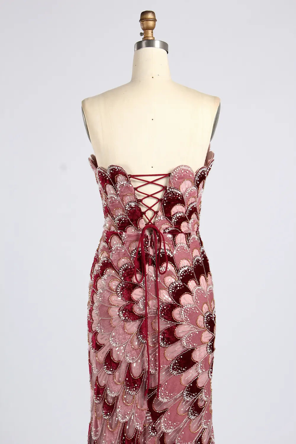 Burgundy Feather Pattern Beaded Chiffon Cape Sleeves Mermaid MOB Dress KY076B