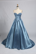 Wholesale Dusty Blue Pearls Mikado Ball Gown Prom Dress 33386