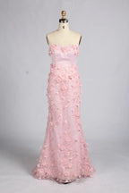 Timeless Pink Strapless 3D Floral Lace Mermaid Evening Dress KY073