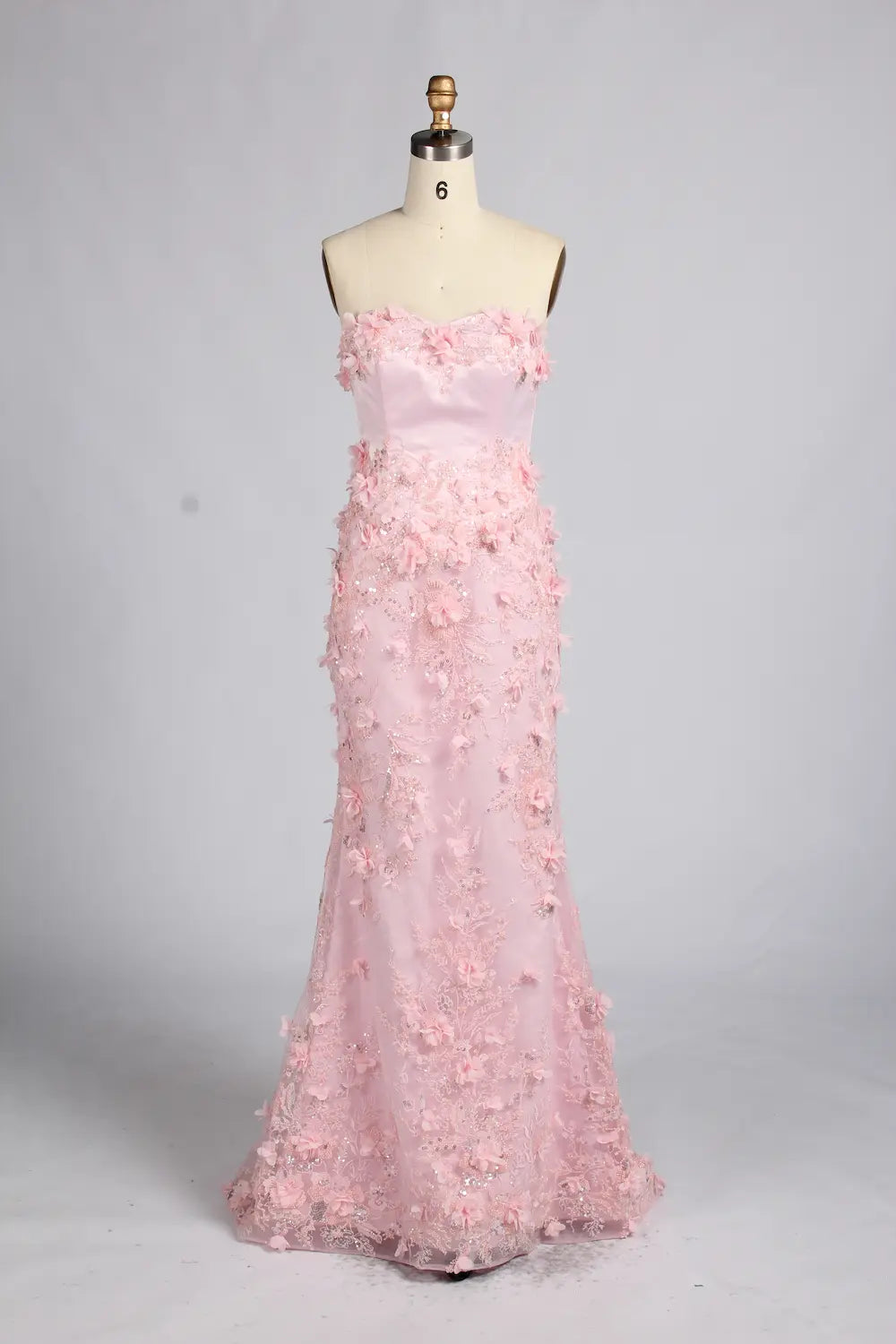 Timeless Pink Strapless 3D Floral Lace Mermaid Evening Dress KY073
