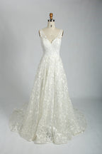 Manufacturer Plunging V - Neck Lace A - Line Wedding Dress 3309