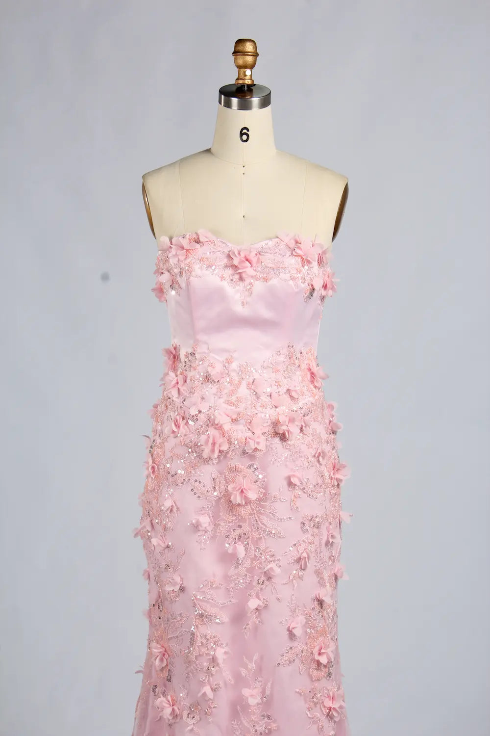 Timeless Pink Strapless 3D Floral Lace Mermaid Evening Dress KY073
