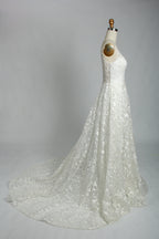 Manufacturer Plunging V - Neck Lace A - Line Wedding Dress 3309