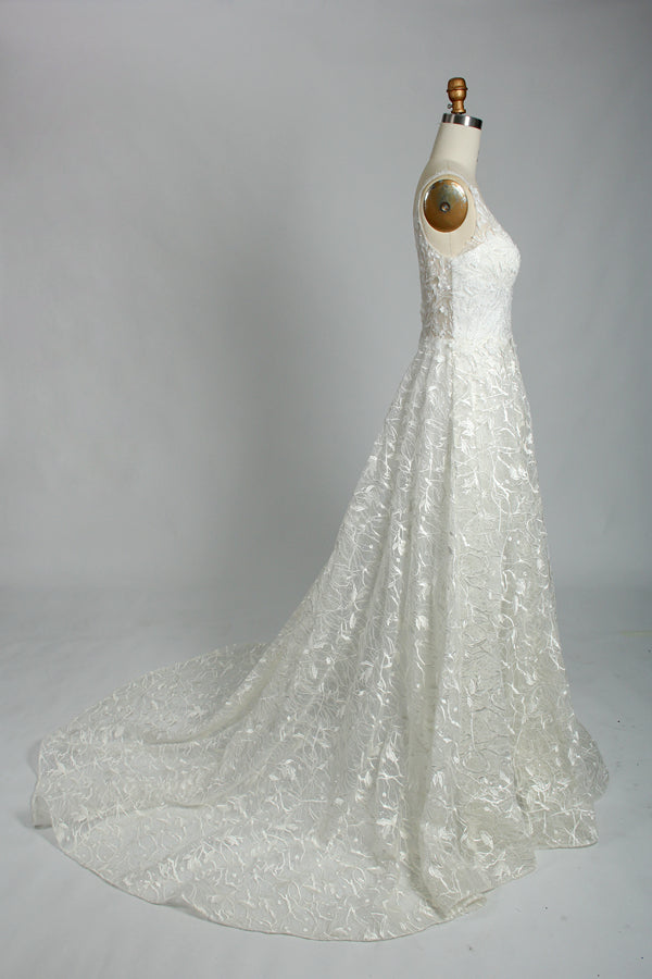 Manufacturer Plunging V - Neck Lace A - Line Wedding Dress 3309