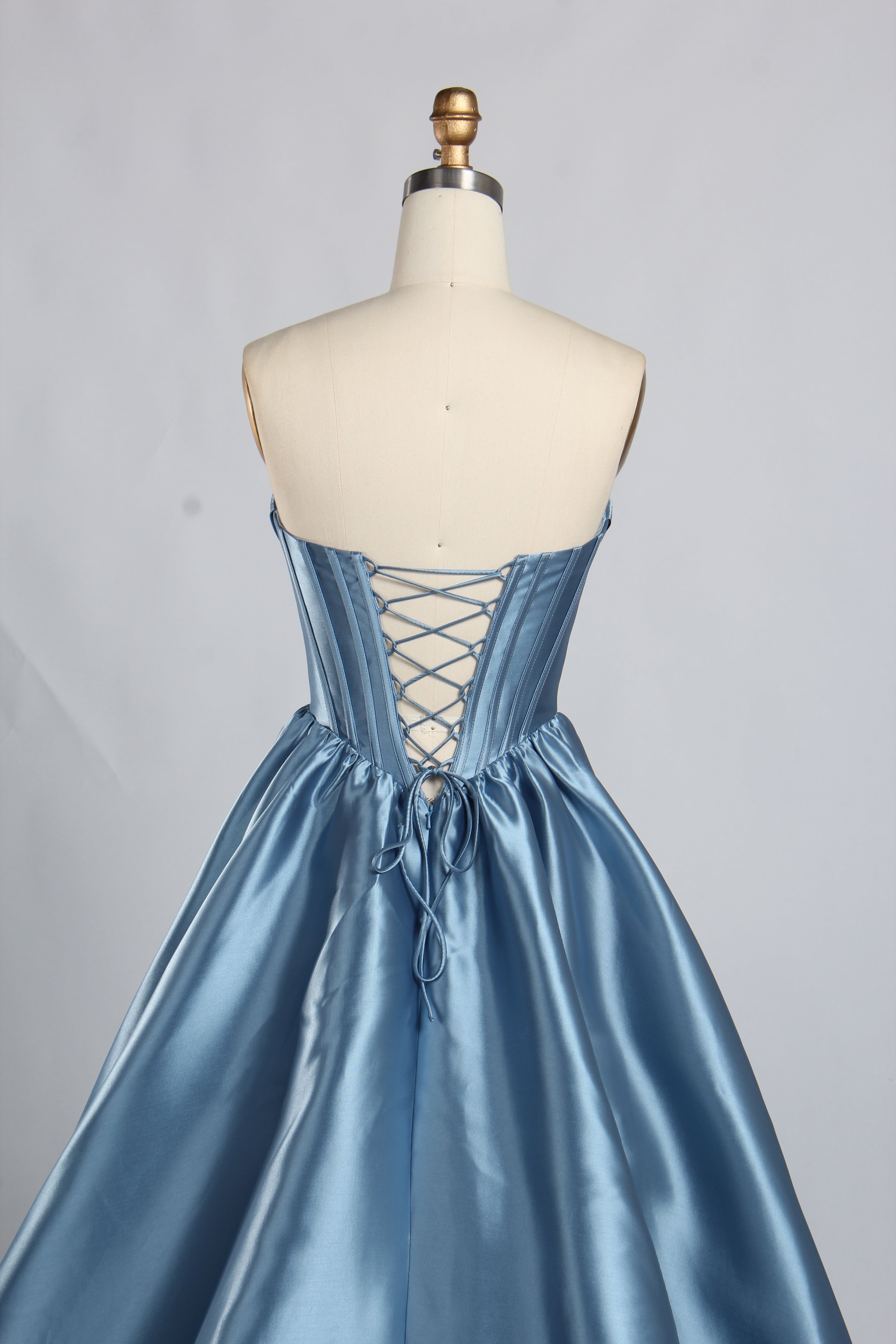 Wholesale Dusty Blue Pearls Mikado Ball Gown Prom Dress 33386