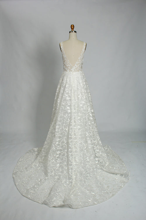 Manufacturer Plunging V - Neck Lace A - Line Wedding Dress 3309