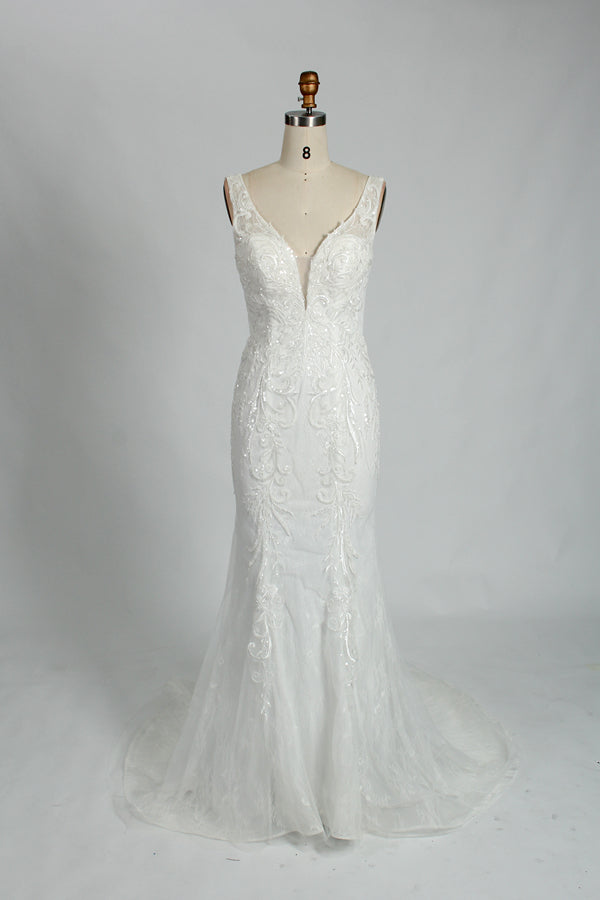 Wholesale Plunging V - Neck Embroidered Mermaid Wedding Dress 3310