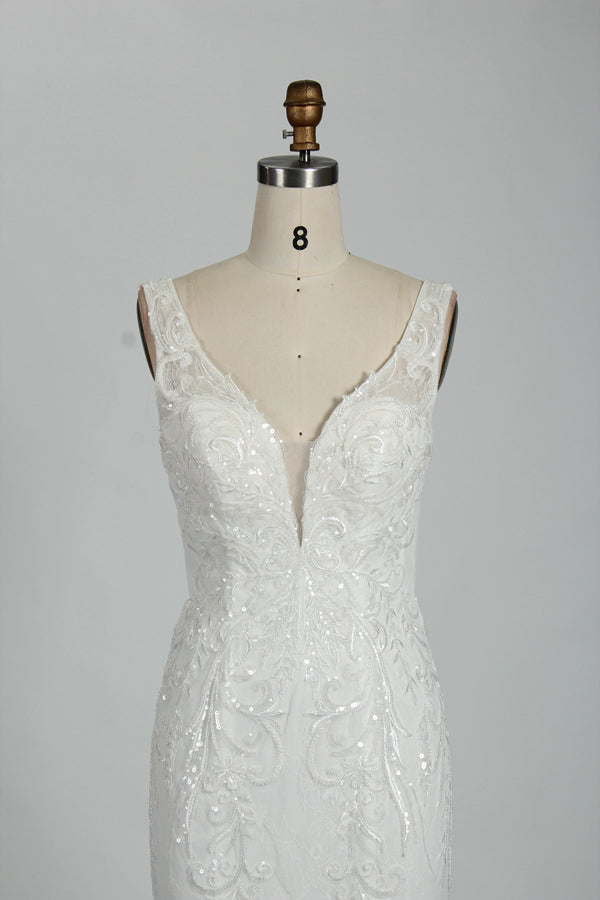 Wholesale Plunging V - Neck Embroidered Mermaid Wedding Dress 3310