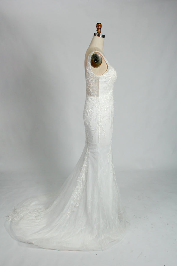 Wholesale Plunging V - Neck Embroidered Mermaid Wedding Dress 3310