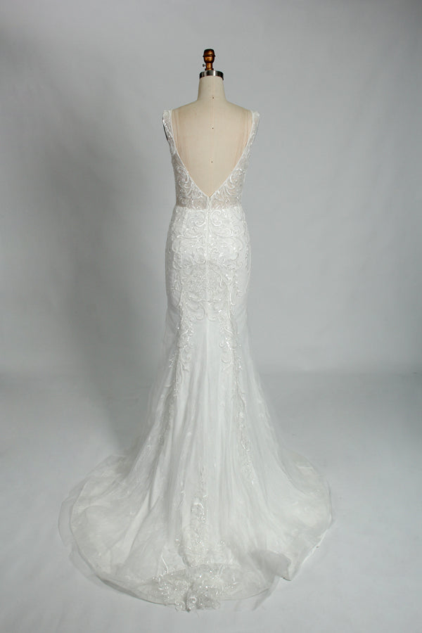 Wholesale Plunging V - Neck Embroidered Mermaid Wedding Dress 3310