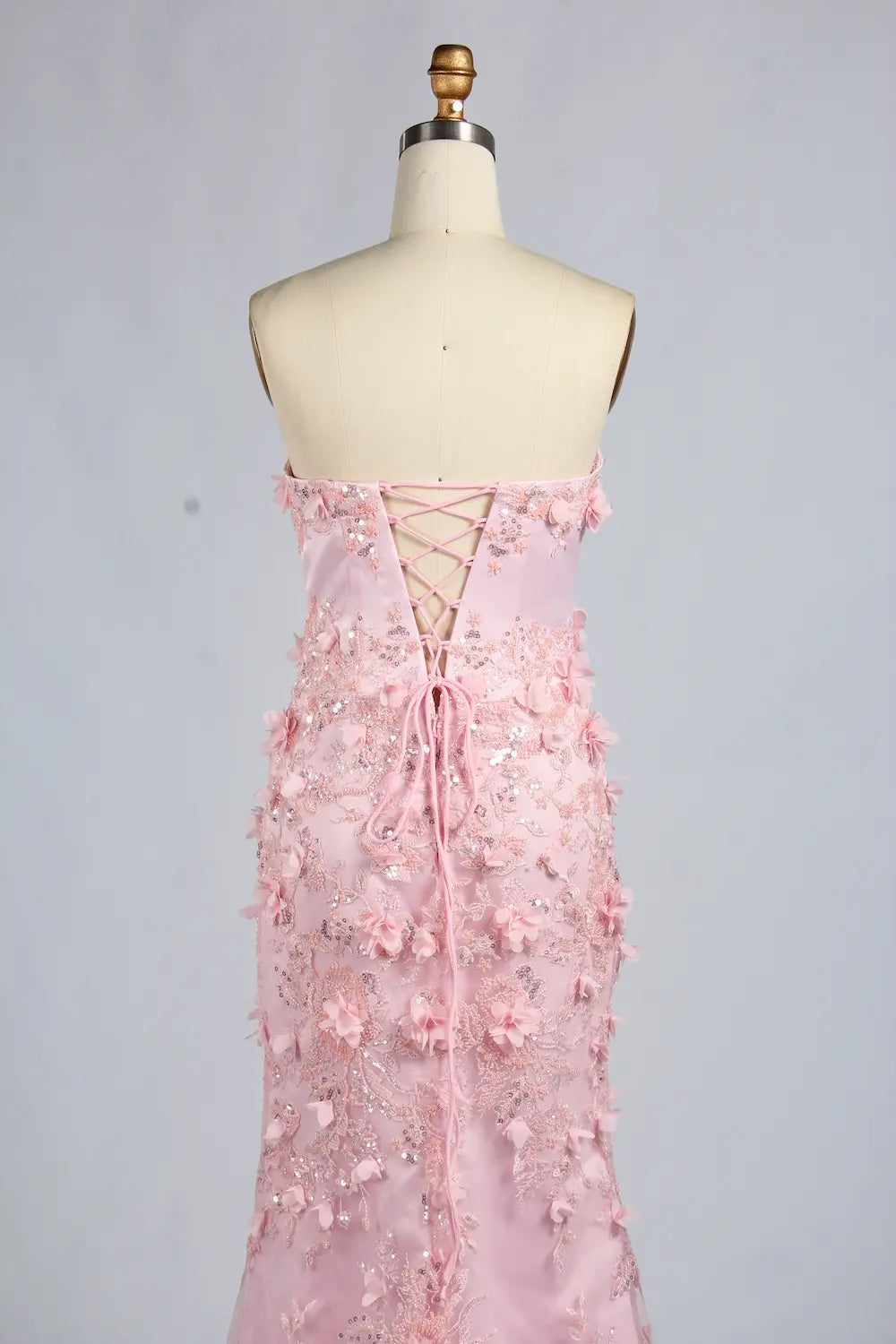 Timeless Pink Strapless 3D Floral Lace Mermaid Evening Dress KY073