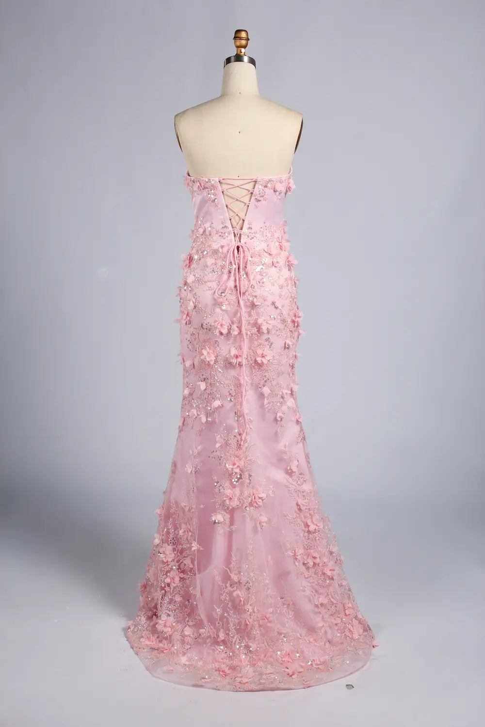 Timeless Pink Strapless 3D Floral Lace Mermaid Evening Dress KY073