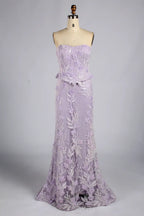 Lilac Purple Strapless Floral Lace Mermaid Evening Dress with Peplum KY074