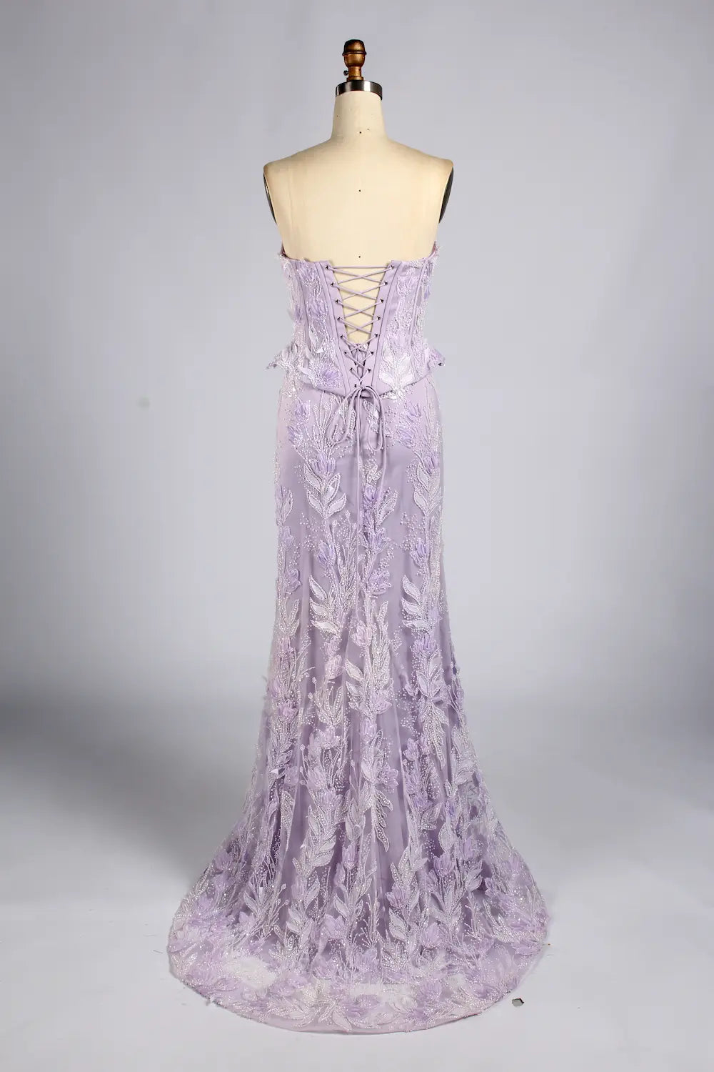 Lilac Purple Strapless Floral Lace Mermaid Evening Dress with Peplum KY074