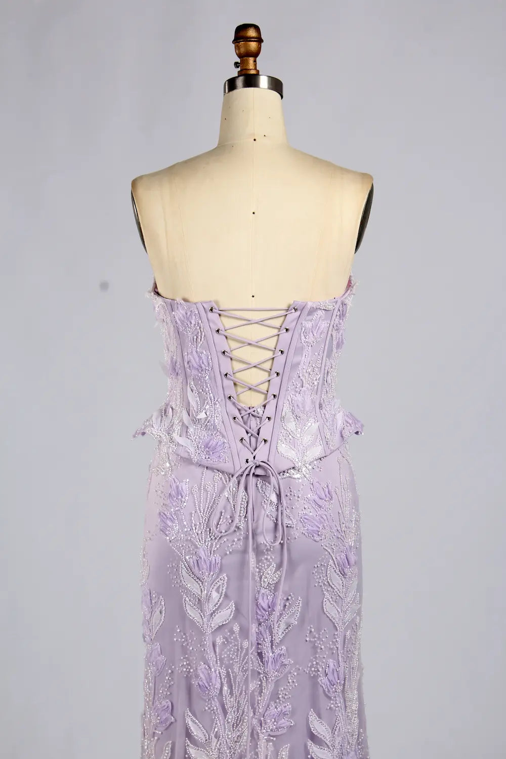 Lilac Purple Strapless Floral Lace Mermaid Evening Dress with Peplum KY074