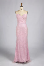 Elegant Blush Pink Strapless Sequin Mermaid Evening Dress | KY072