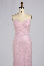 Elegant Blush Pink Strapless Sequin Mermaid Evening Dress | KY072