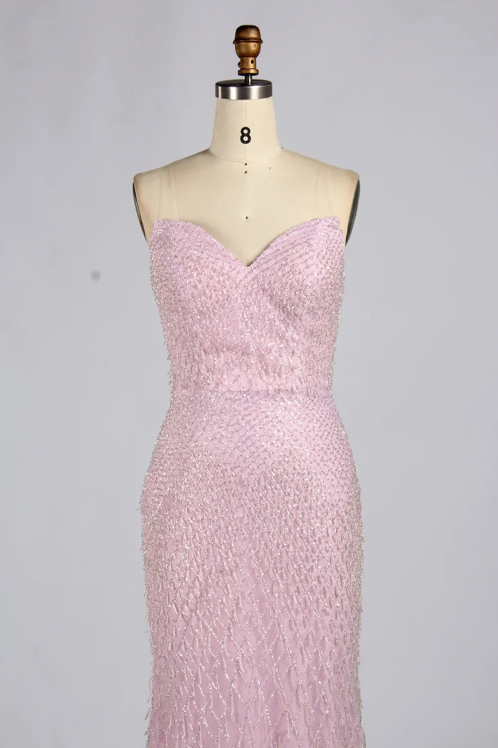 Elegant Blush Pink Strapless Sequin Mermaid Evening Dress | KY072