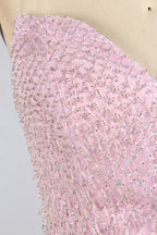 Elegant Blush Pink Strapless Sequin Mermaid Evening Dress | KY072