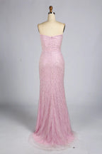 Elegant Blush Pink Strapless Sequin Mermaid Evening Dress | KY072