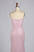 Elegant Blush Pink Strapless Sequin Mermaid Evening Dress | KY072